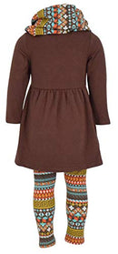 Unique Baby Girls 3 Piece Colorful Aztecan Thanksgiving Turkey Legging Set (5/L, Brown)