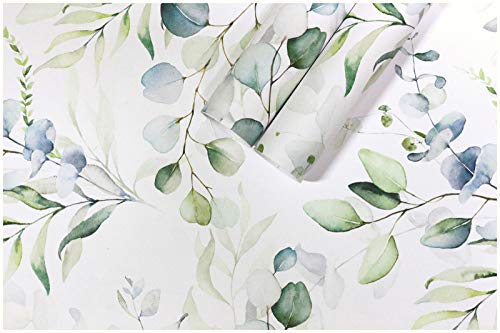 Peel and Stick Wallpaper Green/White Eucalyptus Leaf Floral Wall Mural