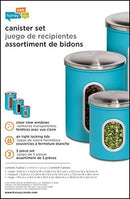 Honey-Can-Do KCH-01312 3-Piece Metal Nested Canister Storage Set, Blue