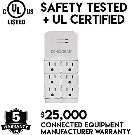 On-Wall Surge Protector with 6 Pivoting AC Outlets & 1080 Joules of Surge Protection