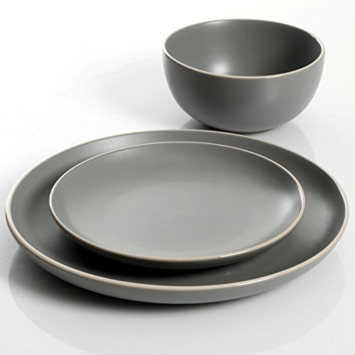 Gibson Home Rockaway 12-Piece Dinnerware Set Service for 4, Grey Matte -
