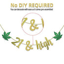 21 & high Banner for 21st Birthday Marijuana Leaf Theme 420 Birthday Party