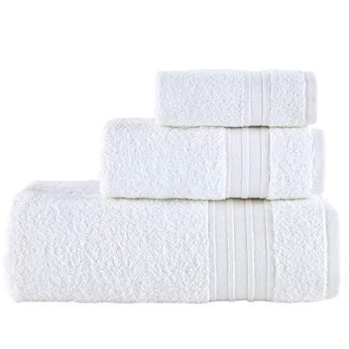 White Bath Linen Set 3 Pieces Soft and Absorbent, Premium Quality 100% Cotton