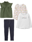 Simple Joys by Carter's Toddler Girls' 4-Piece Top and Vest Set, Olive, Floral, 5T