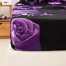 Purple Sheet Set Queen, 4 Piece Soft Microfiber Purple Rose Bedding Sheets Queen Bed