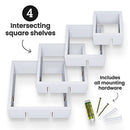 Natural Wood Floating Cube Shelves - Intersecting Wall Mounted Shelves