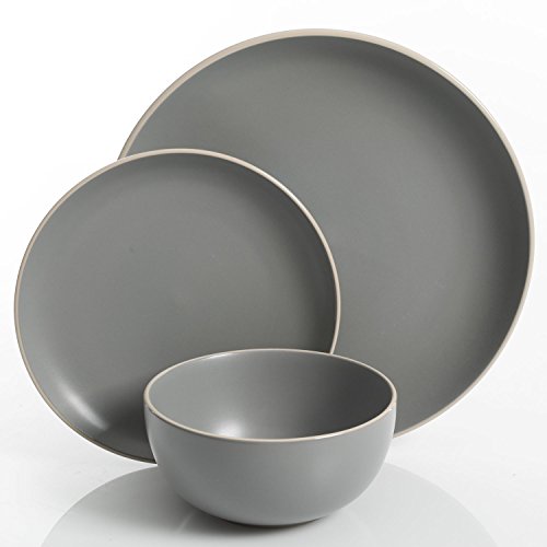 Gibson Home Rockaway 12-Piece Dinnerware Set Service for 4, Grey Matte -