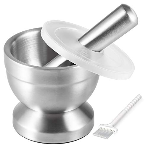 18/8 Stainless Steel Mortar and Pestle with Brush Spice Grinder,Herb Bowl,Pesto Powder