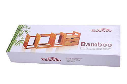Natural Bamboo Desk Organizer with Extendable Storage and Two Drawers for Office