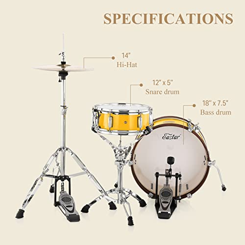 2-Piece Travel Drum Kit with 18" bass and 10" snare for Beginners Juniors