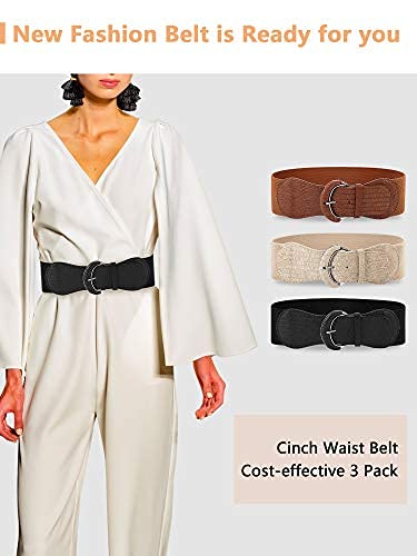 SATINIOR 3 Pieces Wide Women Waist Belt Stretchy Cinch Belt Leather Elastic Belt