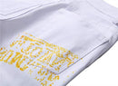 Men 's Casual Straight Slim Fit Printed Jeans Novelty Pants White, 30