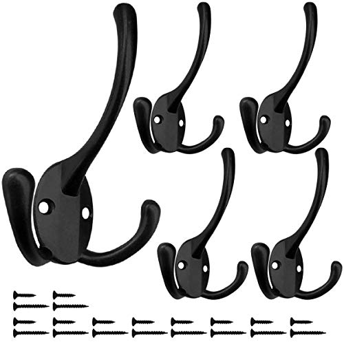 Wall Mounted Coat Hooks 5 Pack Heavy Duty Black Hardware Robe Hooks Decorative