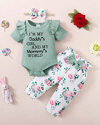 Baby Girl Clothes Newborn Girl Spring Outfits Ruffle Romper Floral Pants Set Infant Girl Clothes