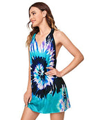 Romwe Women's Sleeveless V Neck Tie Dye Tunic Tops Casual Swing TeeShirt Dress