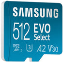 SAMSUNG EVO Select Micro SD-Memory-Card + Adapter, 512GB microSDXC 130MB/s Full HD & 4K UHD