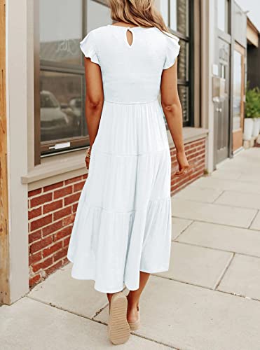 Women's Casual Short Sleeve Elastic Waist Tiered Midi Dress