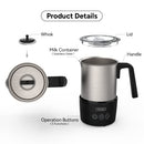 Milk Steamer, Milk Frother 5-in-1 Electric Milk Steamer Frothing 13.5oz Hot/Cold Milk