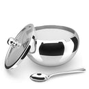 Stainless Steel Sugar Bowl with Lid and Spoon, Serving Dish, Clear Glass Lid, Storage