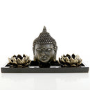Lotus Tea Light Candle Holders with Buddha Head Sculpture