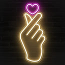 Finger Heart Neon Signs - Premium K-Pop Heart Hand Led Sign - Pink & Warm White