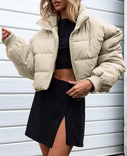 Women's Winter Cropped Puffer Jacket Oversized Zip-Up Quilted Puffy Short Down Coat