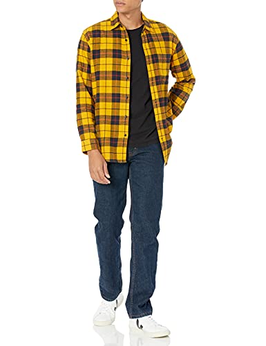 Men's Long-Sleeve Flannel Shirt (Available in Plus Size), Yellow, Plaid, Large