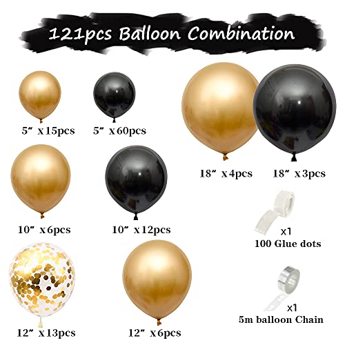 Golden Black Balloons Garland Arch Kit 121PCS Latex Balloon