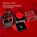 Preserved Real Rose with Necklace in 100 Languages, Anniversary Birthday Gifts