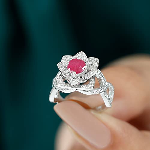 3/4 CT Ruby Solitaire Ring, 1/2 CT HI-SI Diamond Accent Ring, 14K White Gold