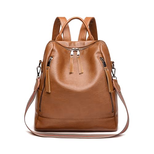 Women Backpack Fashion Leather Purse Casual Shoulder Bag Satchel Large Travel (Brown)