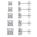 18K White Gold Plated Princess Cut Clear Cubic Zirconia Stud Earring Pack of 5 Pairs