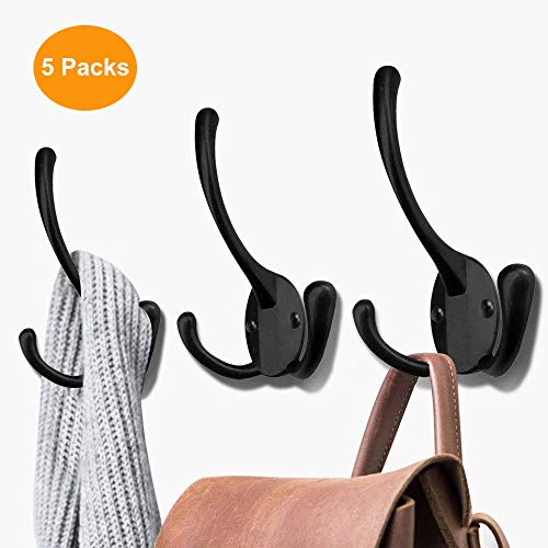 Wall Mounted Coat Hooks 5 Pack Heavy Duty Black Hardware Robe Hooks Decorative