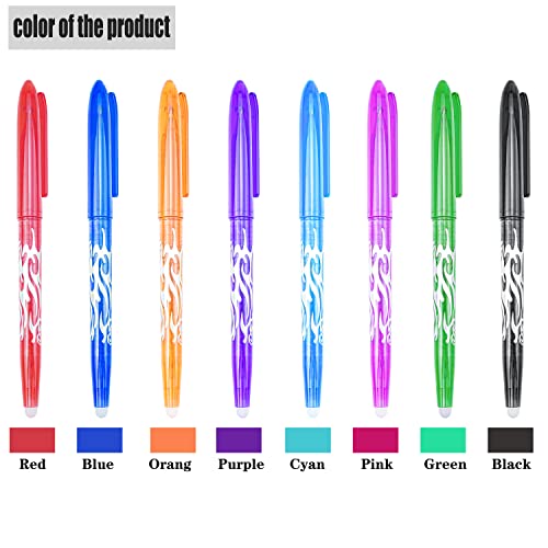 8 PCS Erasable Gel Pens, 8 Colors Quick Drying Rollerball Pens with 8 Refills, Friction Pens