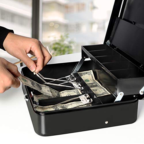 Large Cash Box with Lock - 2017 New Metal Money Box 100% Safe Black