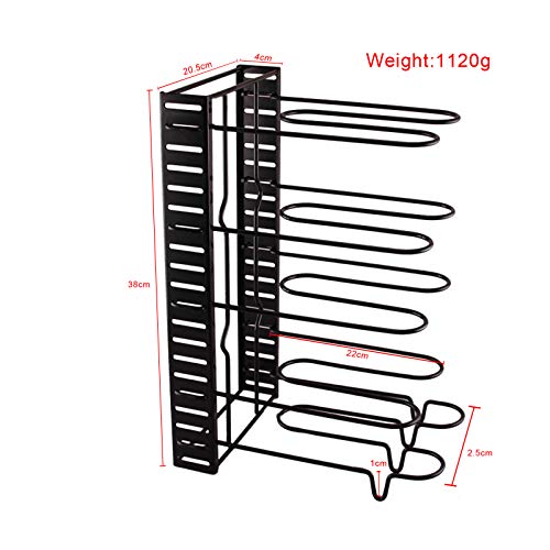 Pan Organizer Rack for Cabinet, Pan Pot Lid Organizer Rack with 5 Adjustable Dividers