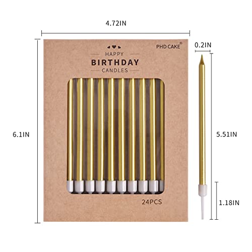 24-Count Gold Long Thin Metallic Birthday Candles, Cake Candles