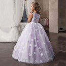 Girls Pageant Princess Flower Dress Kids Prom Puffy Tulle Ball Gowns Size 6-7 Years Purple