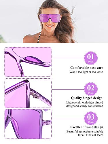 3 Piece Oversized Square Sunglasses Flat Top Fashion Shades Oversize Sunglasses (Yellow, Orange, Purple)