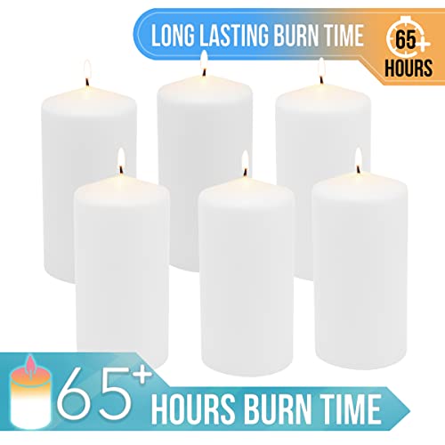 Stonebriar Tall 3x6 Inch Unscented Pillar Candles,White, 6 count