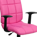 Mid-Back Pink Quilted Vinyl Swivel Task Office Chair with Arms