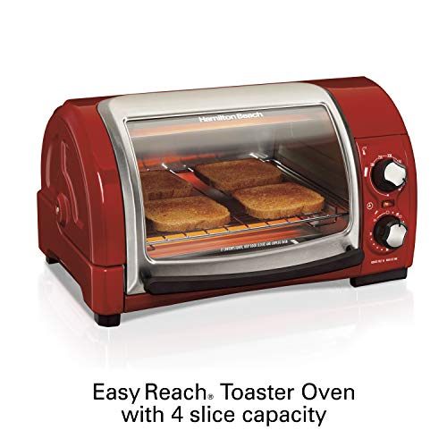 Hamilton Beach Easy Reach Countertop Toaster Oven, 4-Slices, Red (31337D)