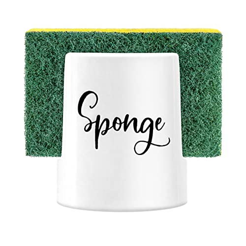 Sponge Holder for Kitchen Sink - Ceramic Porcelain Cup for Sponges -  White