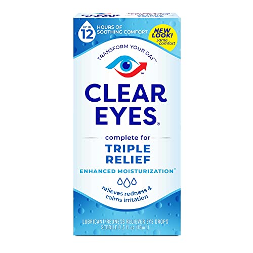 Clear Eyes Triple Relief Eye Drops, Relieves Redness & Calms Irritation, 0.5 Fl Oz