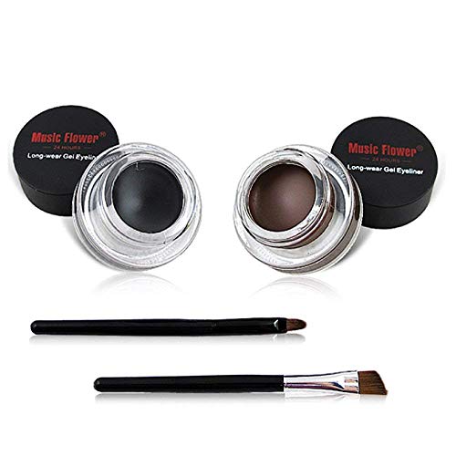 2 in 1 Black and Brown Gel Eyeliner Set Water Proof,2 Pieces Eye Makeup Brushes