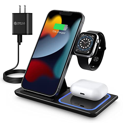 Wireless Charging Station, 3 in 1 Foldable Wireless Charger Stand, Qi-Certified Phones