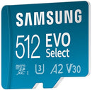 SAMSUNG EVO Select Micro SD-Memory-Card + Adapter, 512GB microSDXC 130MB/s Full HD & 4K UHD