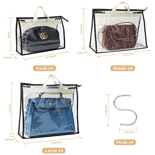 9 Packs Dust Bags for Handbags, Clear Handbag Storage, Purse Storage Organizer
