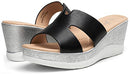 Women's Sandals Black Platform Peep Toe Wedge High Heel Slip On Shoes Size 8.5