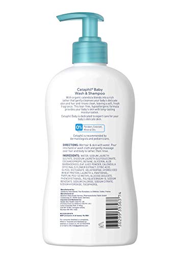 Cetaphil Baby Wash & Shampoo with Organic Calendula |Tear Free | Paraben, Colorant and Mineral Oil Free  | 13.5 Fl. Oz